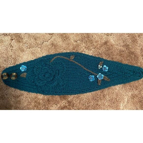 Exclusively Fancy Accessories - C.C Exclusives Green Winter Headband with Rosette Flower Rhinestone Button